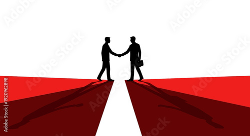 Silhouette business partners shaking hands over red lines, symbolizing deal and success