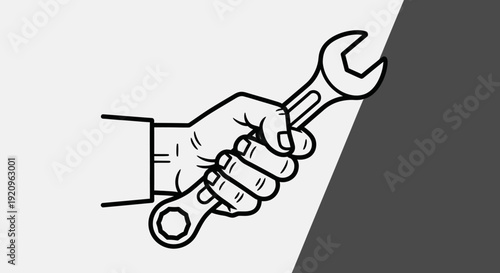 Hand Holding a Wrench Illustrating Maintenance, Repair, and Engineering Concepts in a Clean Style