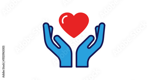 Caring Hands Gently Holding a Red Heart Icon Symbolizing Love and Support
