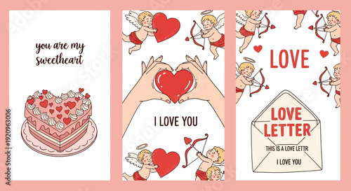 Cute Valentine's Day Illustrations: Heart Cake, Cupid, Love Letters & Sweet Messages