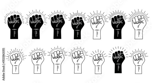 Raised Fists Silhouette Vector Set, Symbolizing Power, Unity, and Resistance