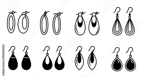 Collection of Modern and Simple Earrings Illustrated in Vector Graphics