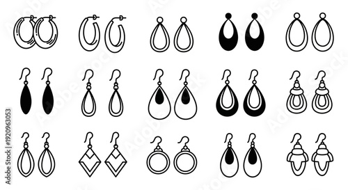 Collection of diverse, minimalist art earrings for fashion and jewelry design