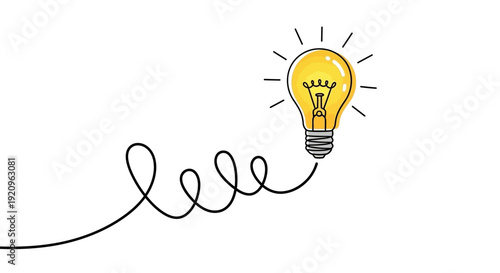 Bright Light Bulb Idea Symbol with a Whimsical Swirling on White Background