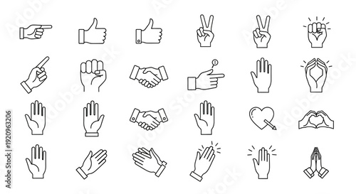 Collection of Hand Gestures and Icons in a Modern Art Style