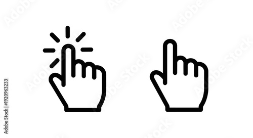 Clicking Hand Cursor Icons Set, Digital Pointer and Touch Interaction Symbols in Outline Style