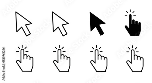 Cursor Icons Collection: Arrow and Hand Pointers for Digital Interface Design