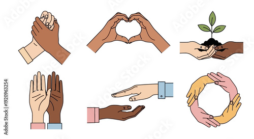 Diverse Hands Unite in Gestures of Support, Growth, and Unity