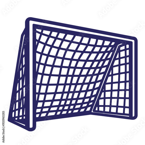 Soccer goal net illustration in dark blue color on white background for sports design  goalpost with netting for football games