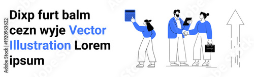 Business collaboration, teamwork, growth, data analysis, communication, innovation. Group of people shaking hands, sharing data and pointing up. Business collaboration and teamwork concept