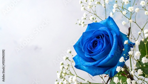 青いバラとカスミソウのフレーム