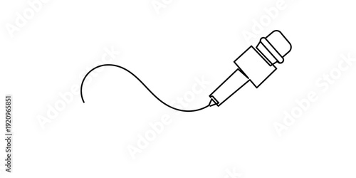 Continuous One Line Drawing of Reporter Microphone with Cable. Minimal Line Art Microphone for Interview and Broadcast. Simple Black Outline Design. Single Line Microphone Icon with Wire. Modern Monoc
