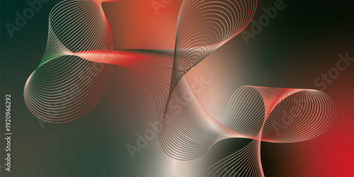 Dark textured noisy background featuring vibrant red, green and white abstract glowing gradient waves with soft blur effect for modern header, poster and banner design