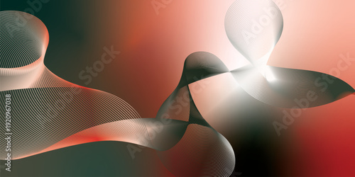 Dark textured noisy background featuring vibrant red, green and white abstract glowing gradient waves with soft blur effect for modern header, poster and banner design