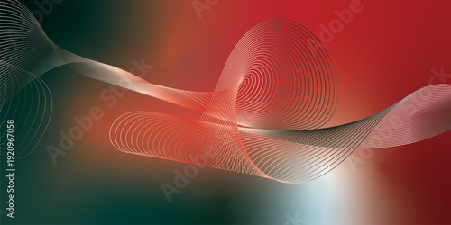 Dark textured noisy background featuring vibrant red, green and white abstract glowing gradient waves with soft blur effect for modern header, poster and banner design