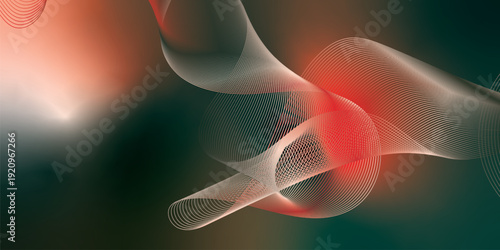 Dark textured noisy background featuring vibrant red, green and white abstract glowing gradient waves with soft blur effect for modern header, poster and banner design