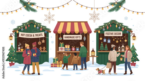 Winter Christmas Bazaar – Festive Market Illustration