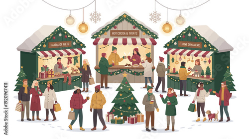 Christmas Fair Illustration – Cozy Holiday Market Flat Design