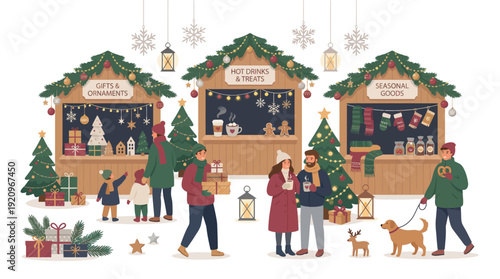 Holiday Market Scene – Christmas Fair Flat Vector Design