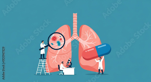 World Tuberculosis Day human lungs, examining pathogens under a microscope and developing treatments for respiratory health, symbolizing scientific advancements in medicine
