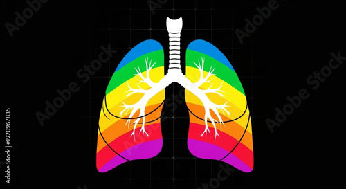 World Tuberculosis Day Stylized human lungs depicted in the vibrant colors of the rainbow pride flag, symbolizing diversity, inclusion, respiratory health, and the breath of life for all