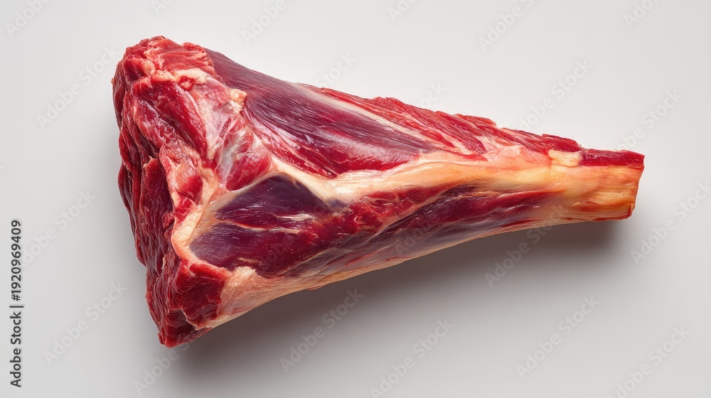 Obraz premium Fresh Raw Beef Cut Isolated on Gray Background, Perfect for Culinary Arts, Gourmet Dishes, Food Photography, and Educational Purposes