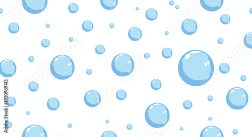 Seamless Pattern of Sparkling Blue Bubbles on a White Background