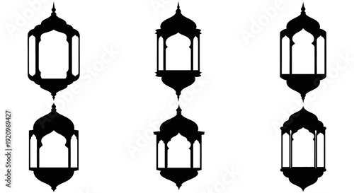 Collection of Ornate Islamic Lantern Silhouettes Vector Graphic Elements
