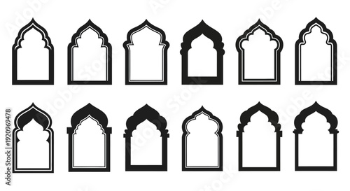 Collection of Islamic Geometric Arch Window Frames Vector Set