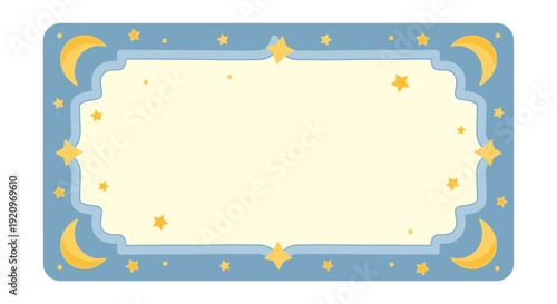 Cute Whimsical Crescent Moon and Star Border with Copy Space for Text