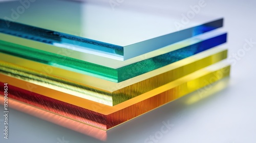 Colorful transparent plastic sheets stacked for creative design and construction