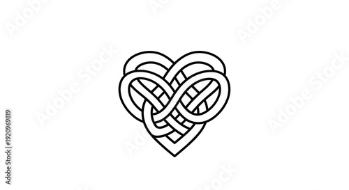 Intricate Celtic knotwork heart symbol illustration on a clean white background viewed from directly above