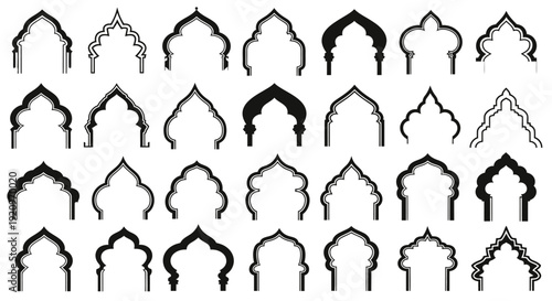 Collection of Islamic Architectural Arches and Frames in Vector Graphics