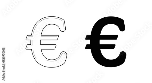 Simple Euro Currency Symbol Icons in Black and White Outline Style