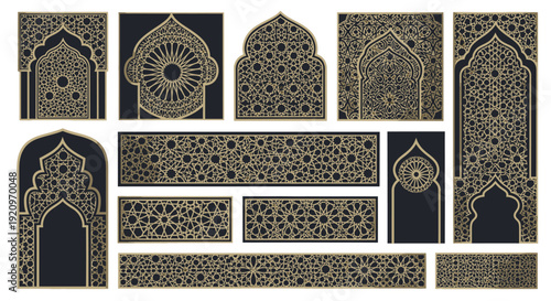 Intricate Islamic Geometric Patterns - Decorative Arches, Frames, and Borders