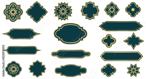 Collection of Elegant Islamic Geometric Frames and Ornaments on White Background