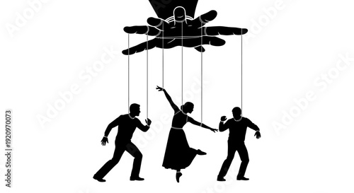 Puppet Master Controlling Dancers with Strings, Symbolizing Control and Manipulation