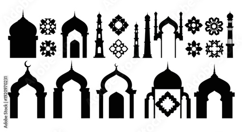 Islamic Mosque Architecture and Decorative Elements Vector Pack - Silhouette Symbols