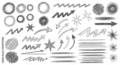 Hand-Drawn Doodle Elements: Arrows, Stars, Circles, and Scribbles Pack