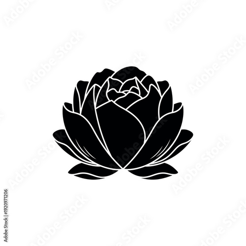 Black and white lotus flower illustration.