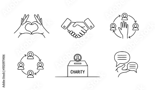Minimal friendship cooperation and trust line icons vector set isolated on transparent background