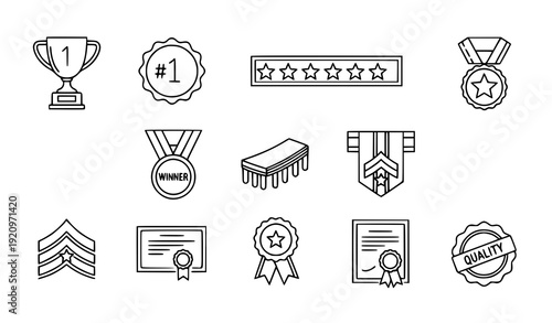 Ranking and achievement quality linear icon set vector illustration isolated on transparent background