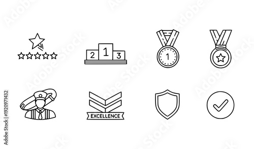 Minimal ranking and star rating line icons vector set isolated on transparent background