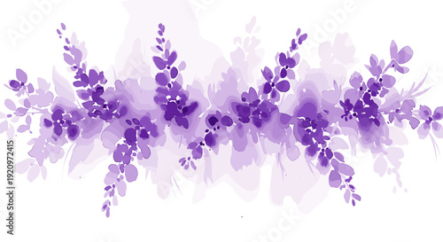 Purple watercolor floral illustration border with artistic brushstrokes