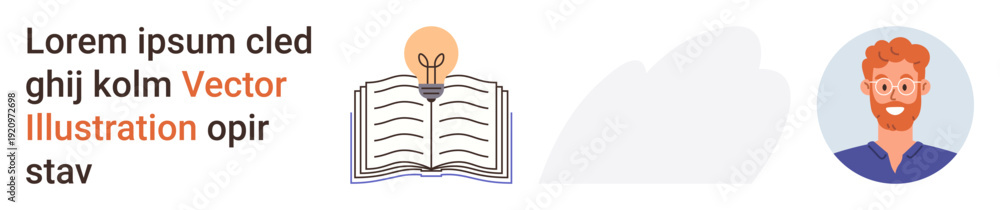 Fototapeta premium Education, learning, knowledge sharing, creativity, online profiles, content creation. Open book with lightbulb and profile avatar. Education and learning concept for digital use