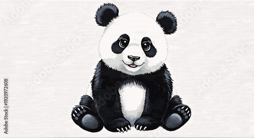Smiling baby panda illustration sitting on light textured background