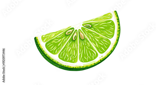 Vibrant green lime wedge slice on white background