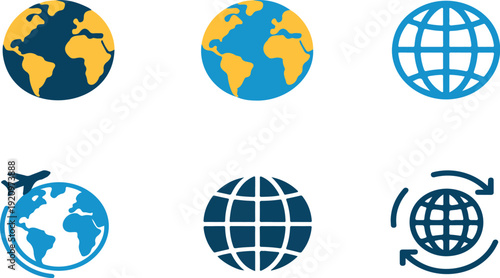 Earth Globe Icon Vector Set – World Planet Symbols Collection