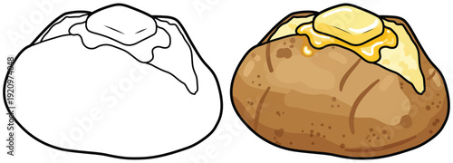 Baked potato vector illustration with outline and colored cartoon food style