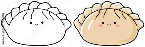 Cute dumpling character vector illustration with kawaii smiling face in soft cartoon food style